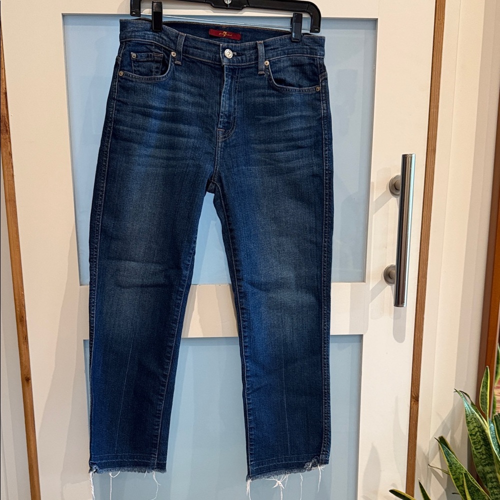 7 For All Mankind Dark Raw Hem Ankle  Jeans (Size 28)